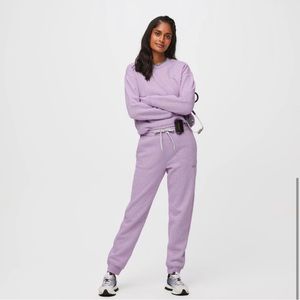 Full Set Figs Off-Shift Jogger Sweatpants and Crewneck Heather Lilac Dawn S